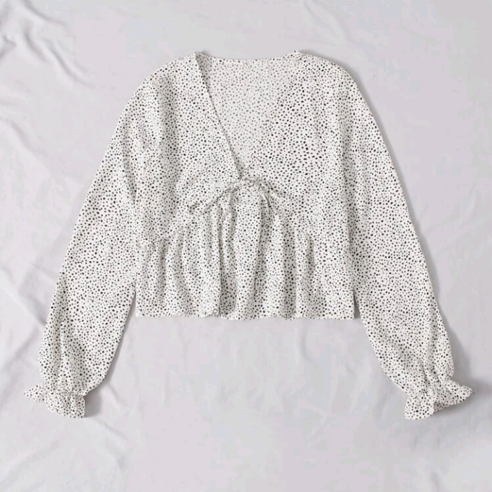 Shein speckle print black and white peplum blouse